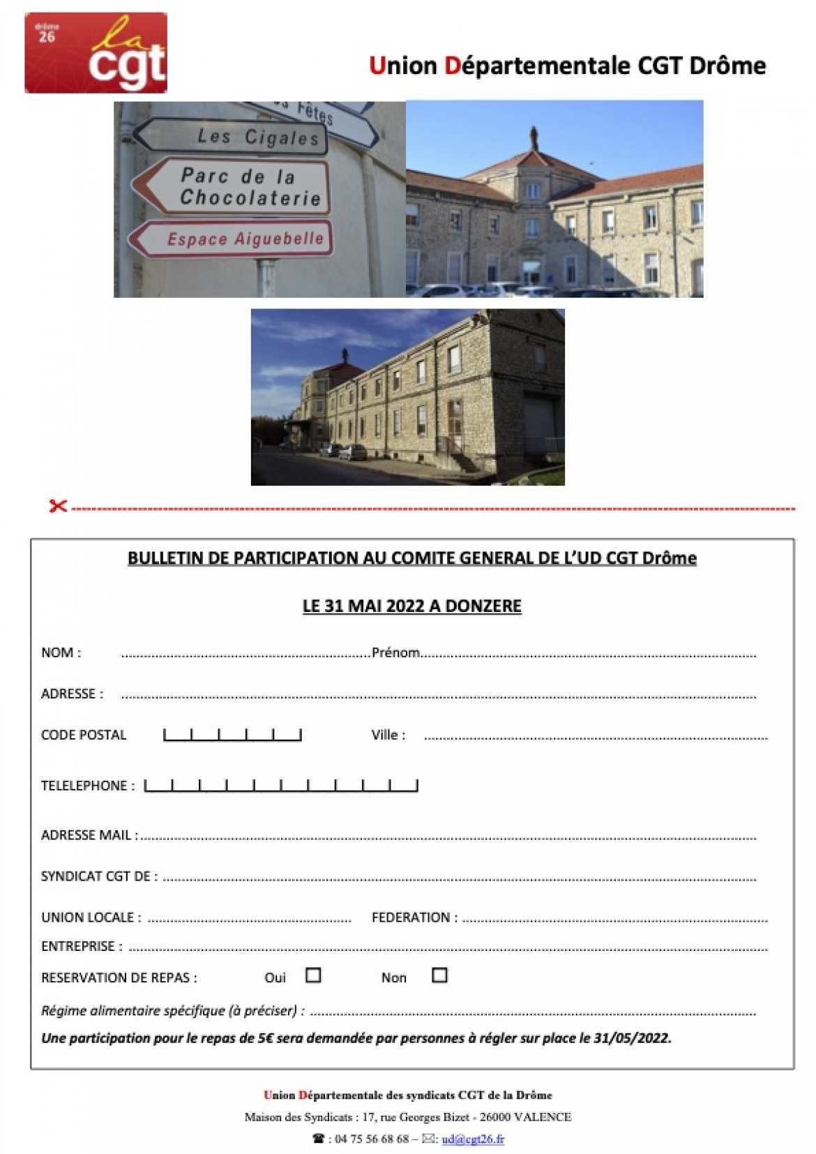 Bulletin de participation réservé aux secrétaires généraux des syndicats de la Drôme ou à leurs représentants