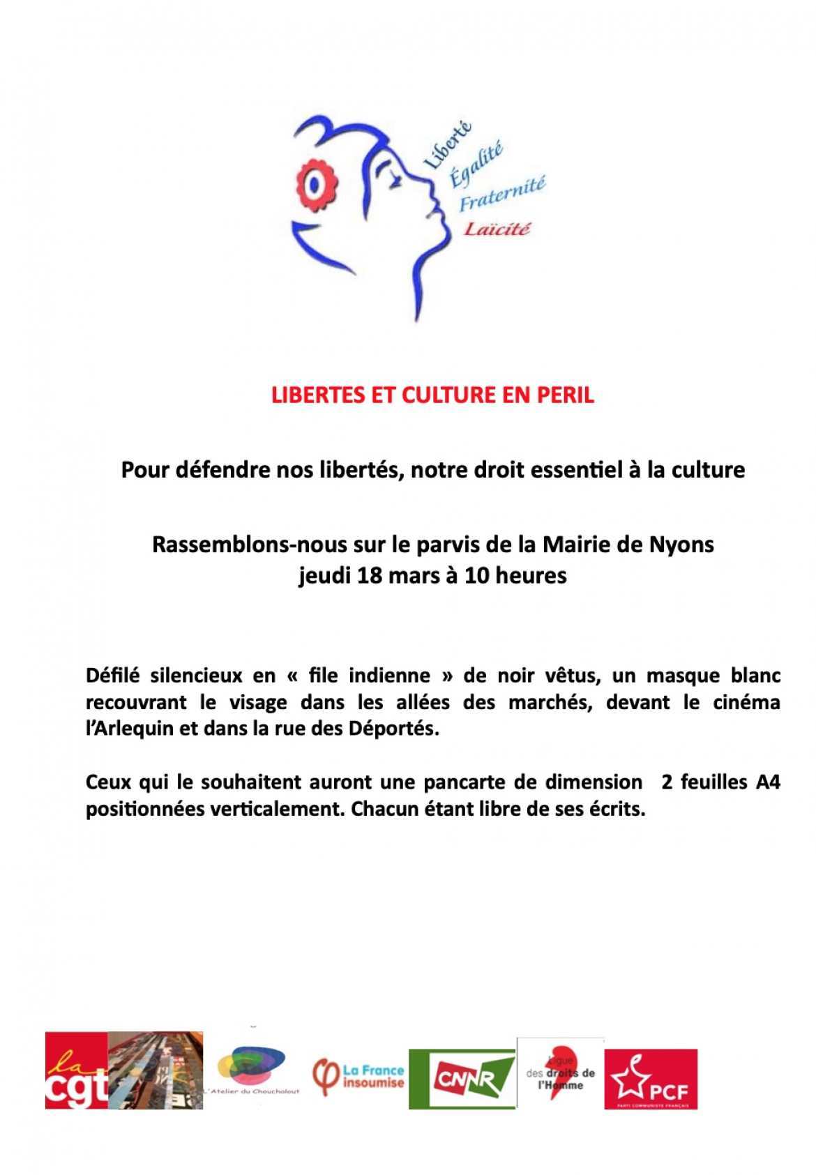 Tract Nyons rassemblement unitaire - Libertés et culture en péril 