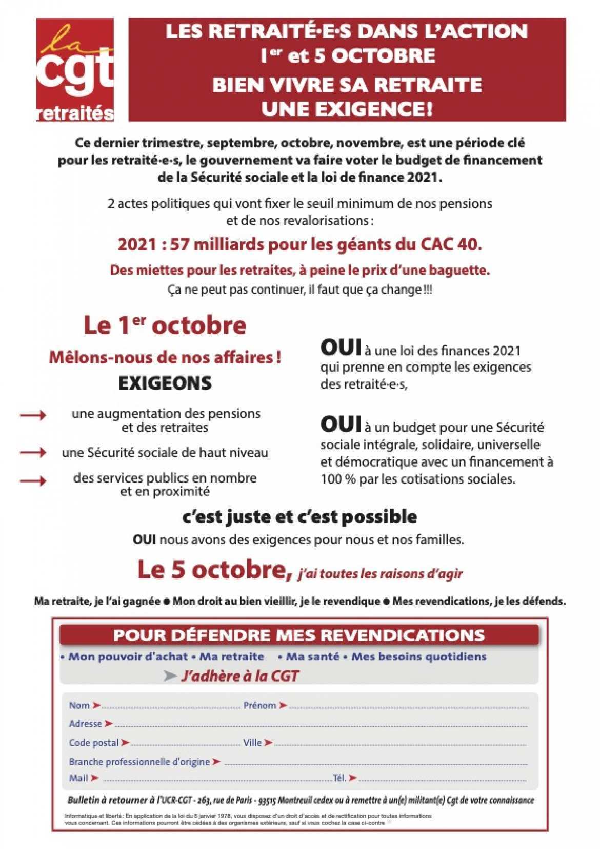 La CGT retraités - tract 1er & 5 octobre.