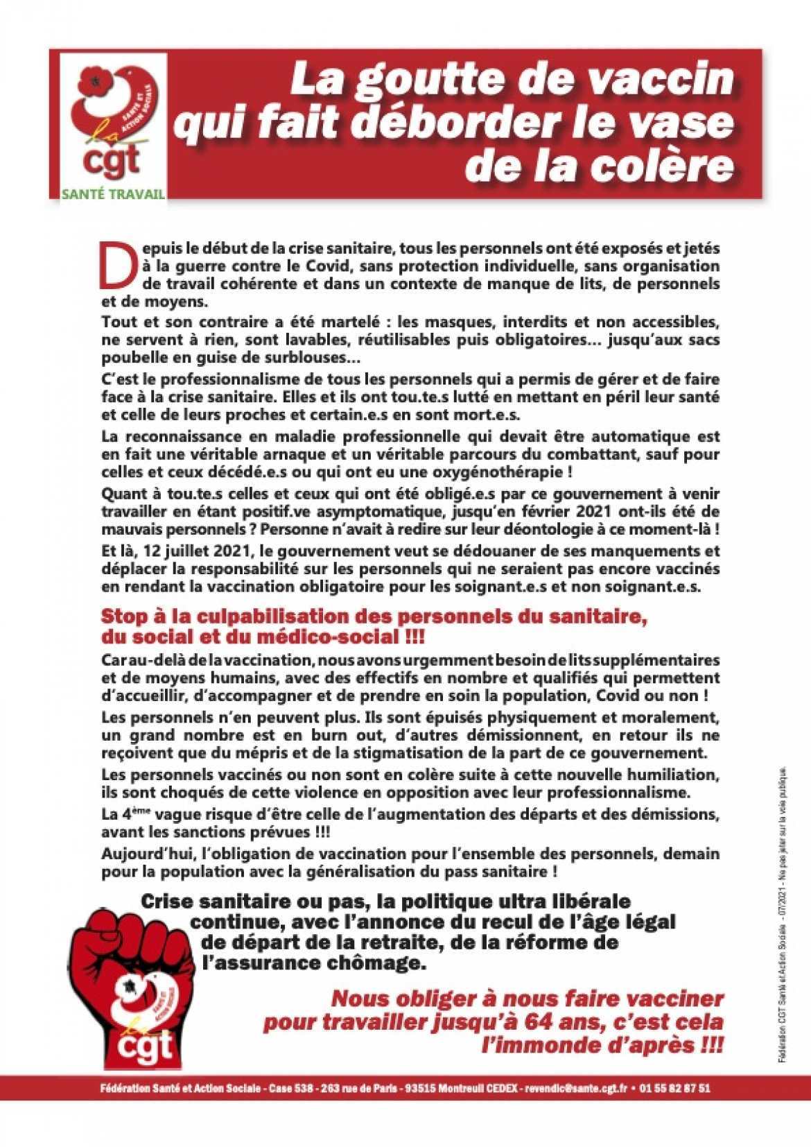 Communiqué fédéral - la goutte de vaccin qui fait déborder le vase de la colère 