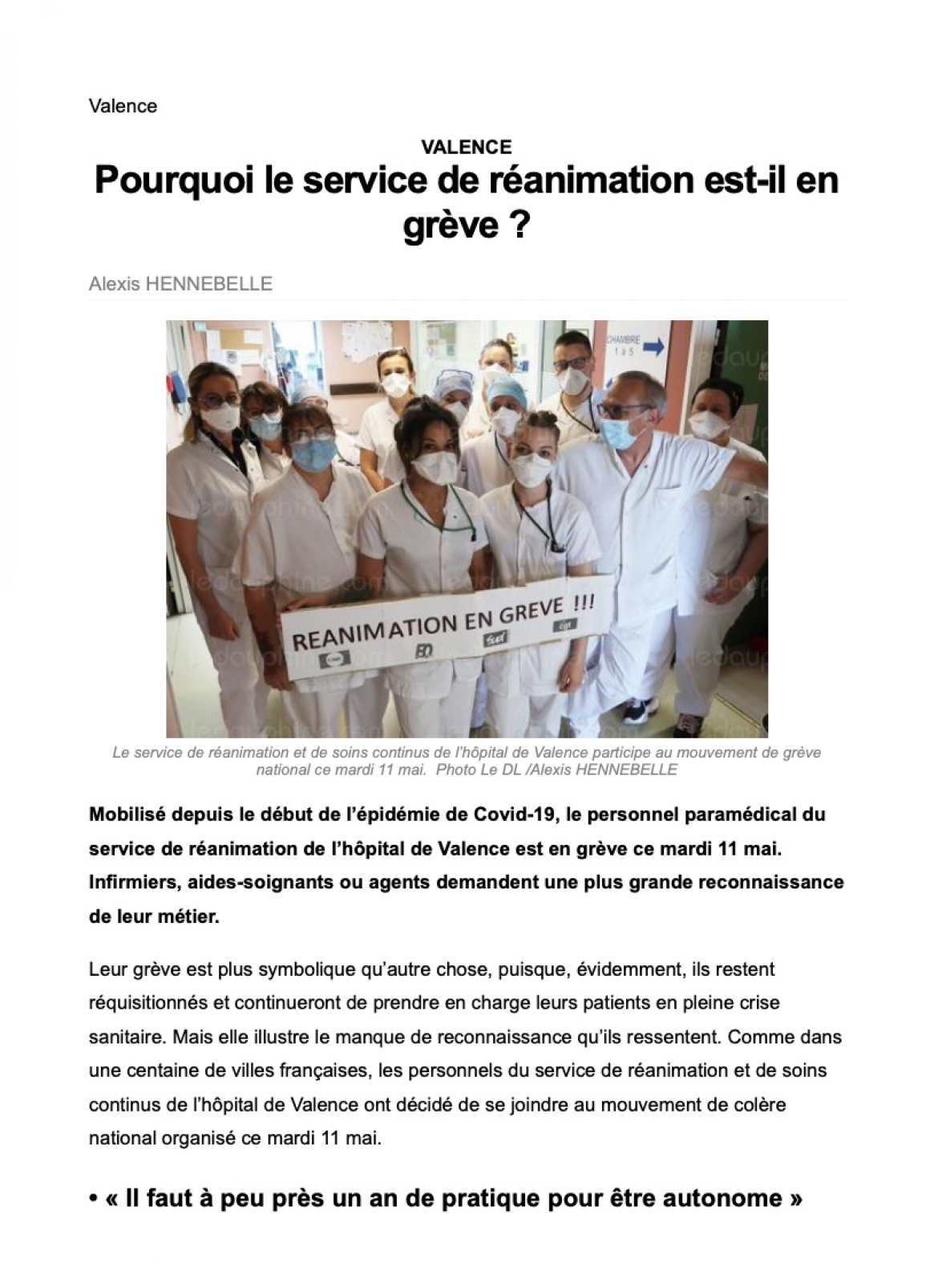 Article du Dauphiné Libéré  par Alexis HENNEBELLE le 10/05/21