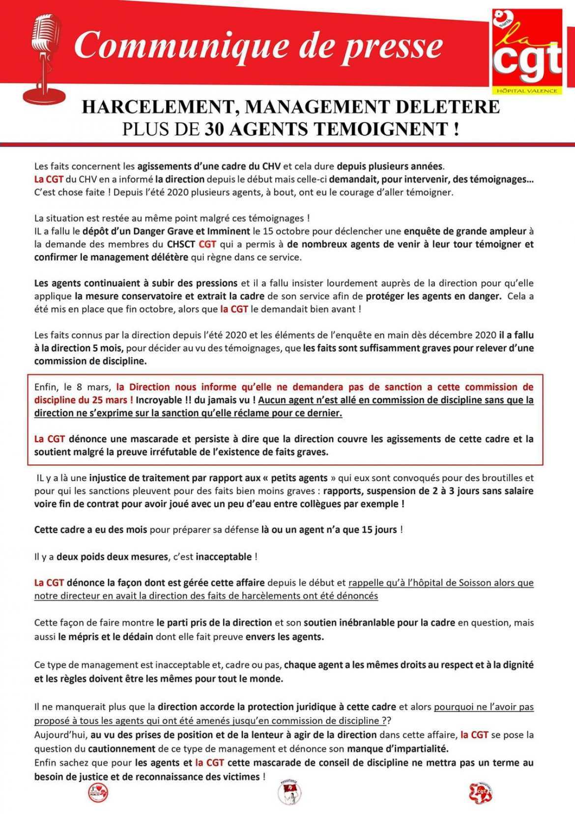 Communiqué de Presse CGT CHV