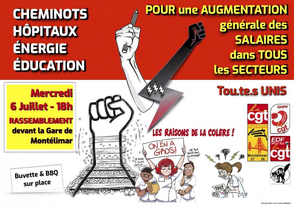 Tract unitaire - Cheminots-Hôtipaux-Energie-Education - rassemblement 6 juin - 18h
