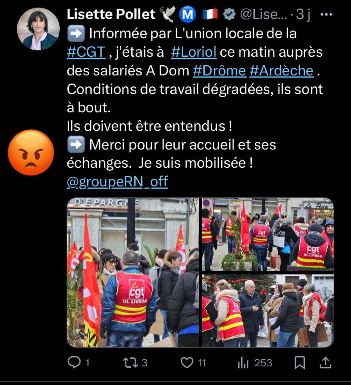 Jamais la CGT26 ne l’aurait sollicité JA-MAIS ! Cliquez ici pour voir le Tweet intégral.