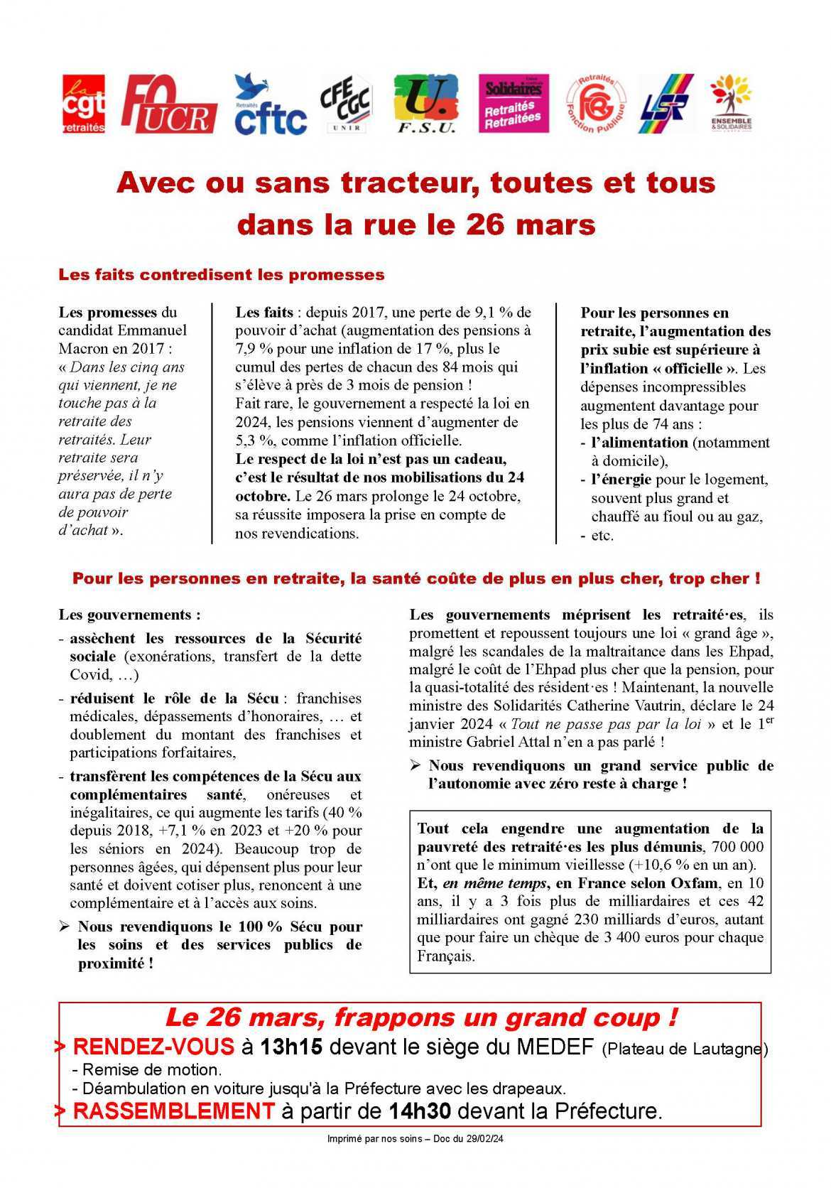 26 mars - Les retraité.e.s dans la rue !