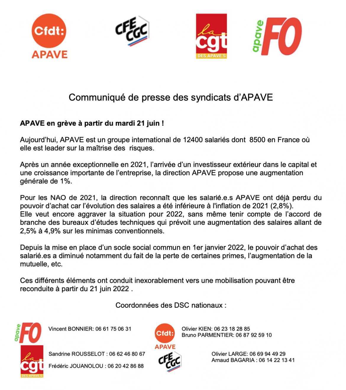 APAVE - Communiqué de Presse intersyndical