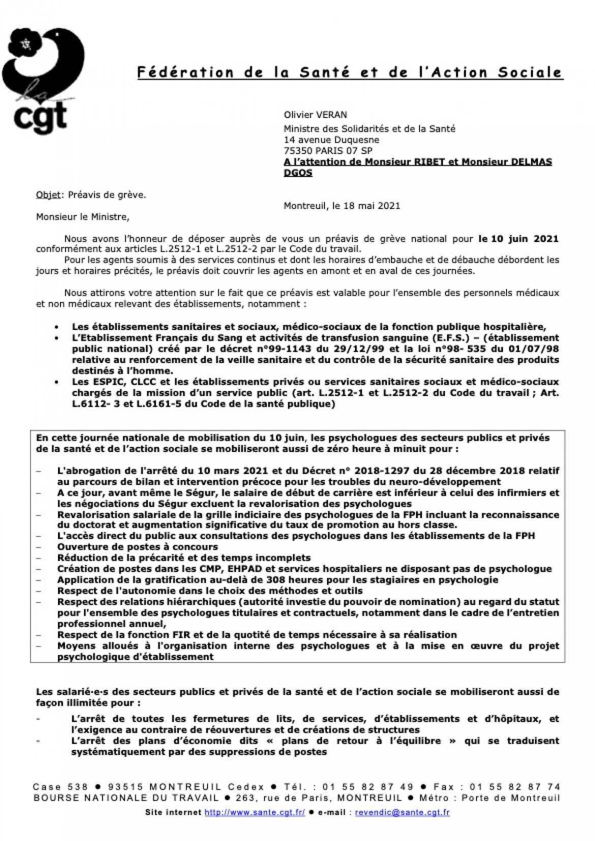 Préavis grève -1- CGT Santé et Action Sociale - Pychologues - cliquez pour télécharger