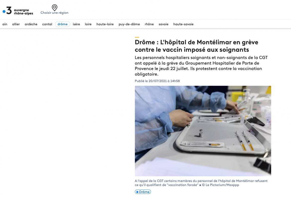 Drôme : L'hôpital de Montélimar en grève contre le vaccin imposé aux soignants