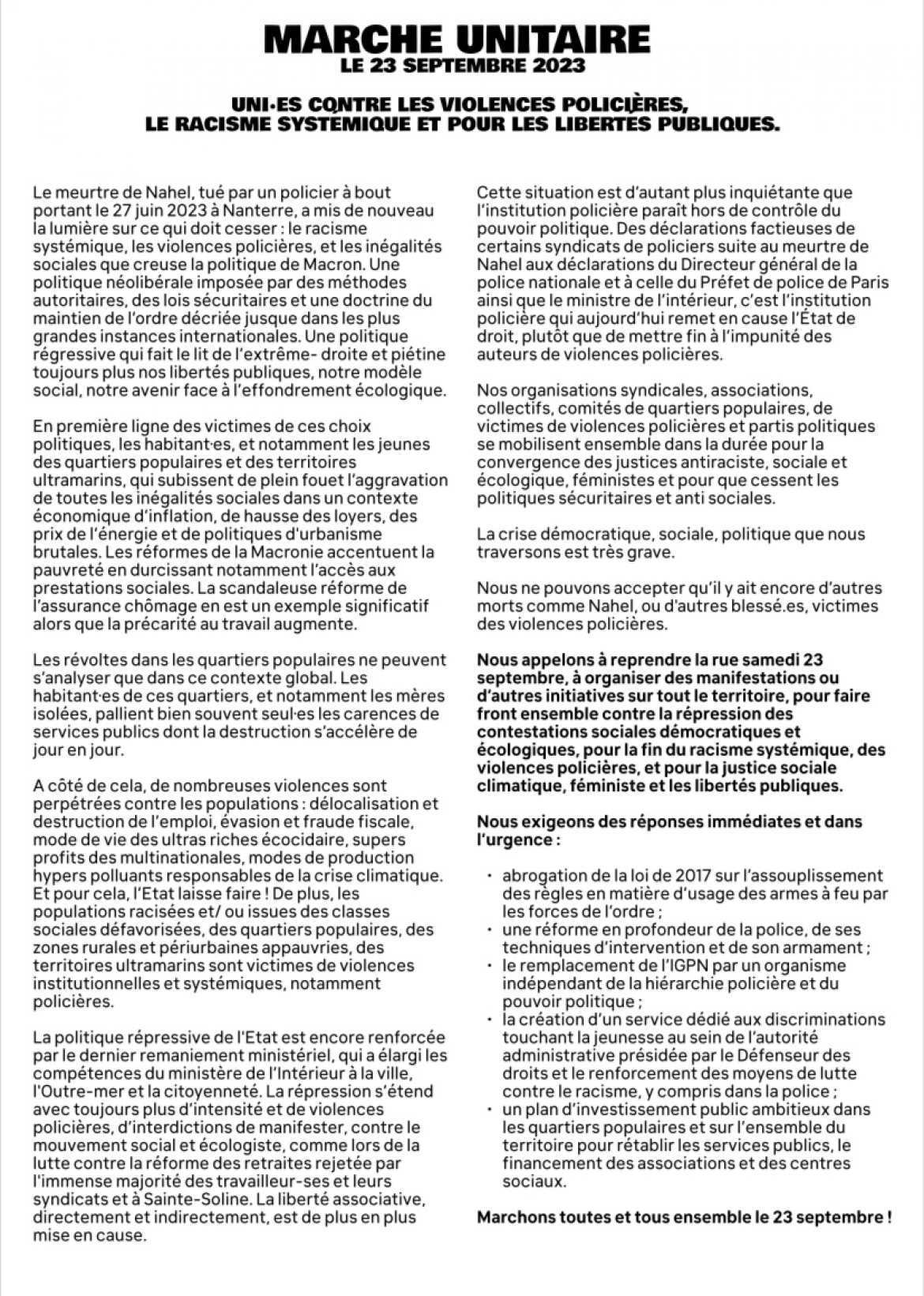 Marche pour les libertés publiques